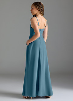 Azazie Moira Junior A-Linie mit Taschen Chiffon Kleid Bermudablau image2