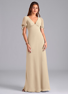 Azazie Pheby Bridesmaid Dresses Champagne A-Line Pleated Chiffon Dress image4