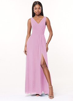 Azazie Karina Bridesmaid Dresses Candy Pink A-Line Pleated Chiffon Dress image1