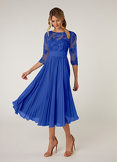 Azazie Tutu Abiti per la Madre della Sposa Abito A-Line in Chiffon in Pizzo con Scollo a Barca Blu Reale image3