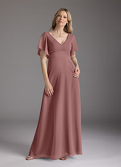 Azazie Alessa Mother of the Bride Dresses Desert Rose A-Line V-Neck Pleated Chiffon Dress image3