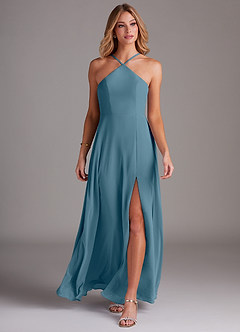 Azazie Bailey Bridesmaid Dresses Bermuda A-Line Halter Side Slit Chiffon Dress image4