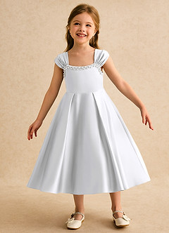 Azazie Yosemite Jurken voor bloemenmeisjes Baljurk Jurk van Mat Satijn Sweetheart Halslijn Wit image3