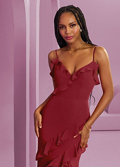 Barbie ♥ Azazie Bridesmaid Dresses Pomegranate Sheath Chiffon Dress image6