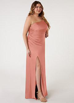 Azazie Eren Bridesmaid Dresses Coral Mermaid One Shoulder Stretch Satin Dress image8