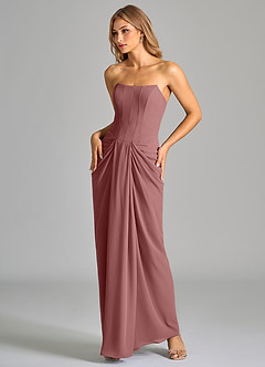 Azazie Anaïs Bridesmaid Dresses Desert Rose Sheath Strapless Chiffon Dress image5