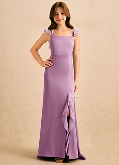 Azazie Novalie Girls Formal Abiti da Ragazza di Fiori Abito Sirena in Raso Elasticizzato Fiocco Glicine image4
