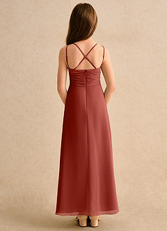 Azazie Zaida Girls Formal Robe Demoiselle D'honneur Fillette Robe Trapèze en Mousseline de soie Plissée Terracotta image2