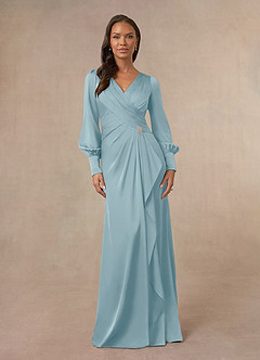 Azazie Petrina vestidos de madre de la novia Vestido de Azul Malhumorado de Satén Elástico de Sirena con Plisado image1