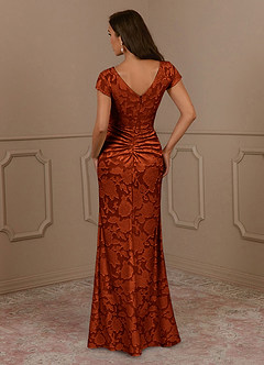 Azazie Roya Mother of the Bride Dresses Paprika Mermaid Ruched Floral Burnout Dress image4