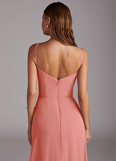 Azazie Marley Robes de demoiselle d'honneur Robe Trapèze Convertible en Mousseline de soie Épaule décolletée Rose Saumon image10