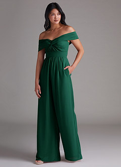 Azazie Lamara Bridesmaid Dresses Emerald Off the Shoulder Chiffon Convertible Jumpsuit image8