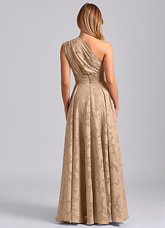 Azazie Charlize Robes de demoiselle d'honneur Robe Trapèze en Blumen-Burnout Une épaule Champagne image2