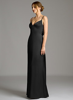 Azazie Adriane 신부 들러리 드레스 쉬스 절하다 스트레치 새틴 바닥 길이 드레스 image3