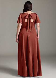 Azazie Kimber Robes de demoiselle d'honneur Robe Trapèze en Satin extensible Rayé Terracotta image8