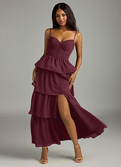 Azazie Kaiden Brautjungfernkleider A-Linie Herzausschnitt Chiffon Kleid Cabernetrot image5