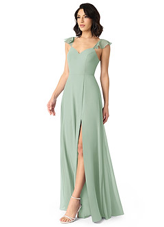 Azazie Everett Bridesmaid Dresses Agave A-Line V-neck Ruched Chiffon Dress image6