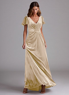 Azazie Soren Robes de demoiselle d'honneur Robe Trapèze en velours Champagne image4
