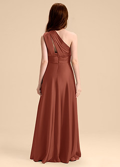 Azazie Charlize Junior Robe Trapèze en Satin extensible Plissée Auburn image2