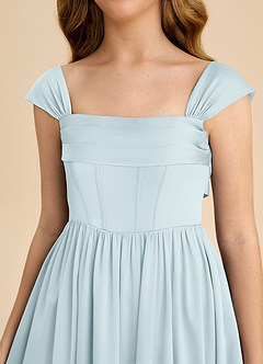 Azazie Hattie Junior Mist A-Line Pleated Stretch Satin Dress image9