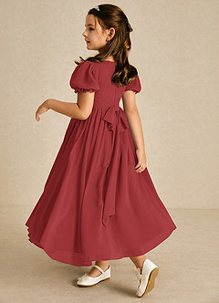 Azazie Joss Flower Girl Dresses Rust A-Line with Sleeves Chiffon Dress image2