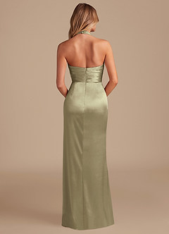Azazie Jemma Bridesmaid Dresses Moss Green Sheath Pleated Metallic Satin Dress image7