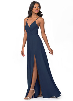 Azazie Everleigh Vestidos de damas de honor Vestido de Azul Marino Oscuro de Gasa de Corte en A con Corazón plisado image6