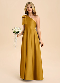 Azazie Penguin Junior Abito A-Line in Raso Elasticizzato Fiocco Caramello image5