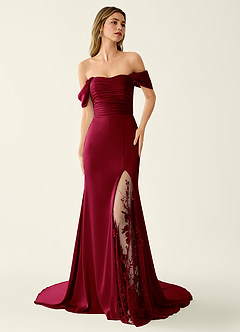Donatella Burgundy 3D Flowers Sparkly Lace Up Back Prom Dress image4