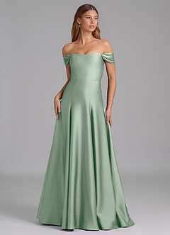 Azazie Seriana Bridesmaid Dresses Agave A-Line Off the Shoulder Stretch Satin Convertible Dress image1