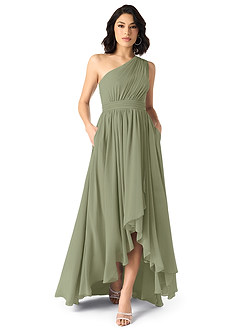 Azazie Mathilda At-home Try On Dresses Agave A-Line One Shoulder Chiffon Dress image1