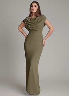 Azazie Hadley Robes de demoiselle d'honneur Robe Sirène en Mousseline de soie Plissée Vert Saule image10