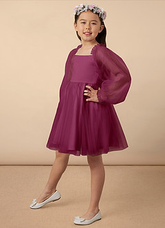Azazie Aya Flower Girl Dresses Mulberry A-Line with Sleeves Tulle Dress image2