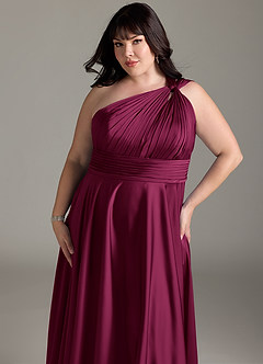 Azazie Charlize Bridesmaid Dresses Red Plum A-Line One Shoulder Stretch Satin Dress image14