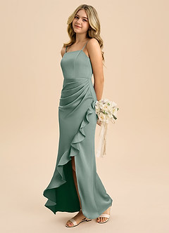 Azazie Buzzy Junior Silver Sage Sheath Pleated Stretch Satin Dress image6