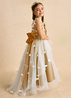 Azazie Darlina Flower Girl Dresses Ivory Butterscotch Ball-Gown Lace Tulle Dress image1