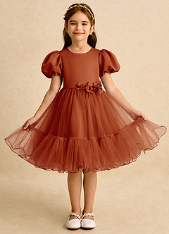 Azazie Cocoa vestidos de niña de las flores Vestido de Pimenton de Tul de Princesa con Plisado image5