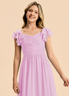 Azazie Anaya Junior Abito A-Line in Chiffon Scollo a Cuore Rosa Confetto image6