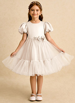 Azazie Cocoa vestidos de niña de las flores Vestido de Alabastro Blanco de Tul de Princesa con Plisado image5