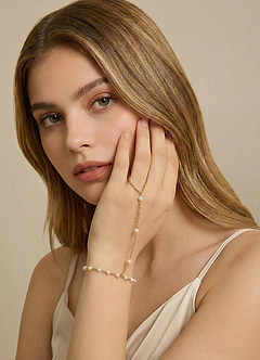 front 18K Gold Plated Zircon And Pearl Hand Chain