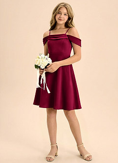 Azazie Anselie Junior Vestido de Borgoña de Satén Elástico de Corte en A con Plisado image1