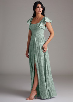 Azazie Bondi Bridesmaid Dresses Agave A-Line Side Slit Floral Burnout Dress image2