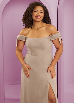 Barbie ♥ Azazie Jurken voor bruidsmeisjes Converteerbaar Jurk van Chiffon met A-Lijn Off the Shoulder Taupe image5