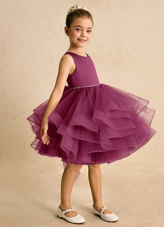 Azazie Tinie Flower Girl Dresses Mulberry Ball-Gown Bow Tulle Dress image4