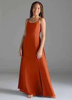 Azazie Moira Junior Burnt Orange A-Line with Pockets Chiffon Dress image3
