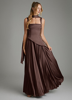 Azazie Stephanie At-home Try On Dresses Burgundy A-Line Corset Stretch Satin Dress image7
