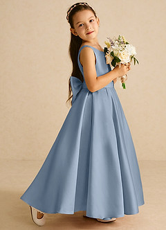 Azazie Pipsy Flower Girl Dresses Dusty Blue A-Line Bow Matte Satin Dress image3