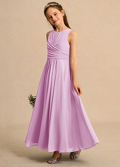 Azazie Ducky Girls Formal Robe Demoiselle D'honneur Fillette Robe Trapèze en Mousseline de soie Plissée Rose Bonbon image5