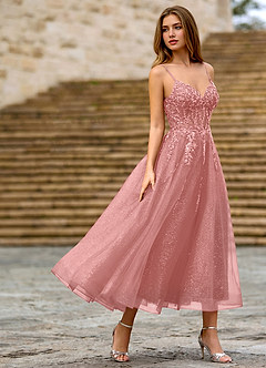 Azazie Dusty Pink Corset Beading Sweetheart Formal Dress