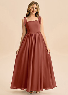 Azazie Delia Junior Abito A-Line in Chiffon Fiocco Auburn image3